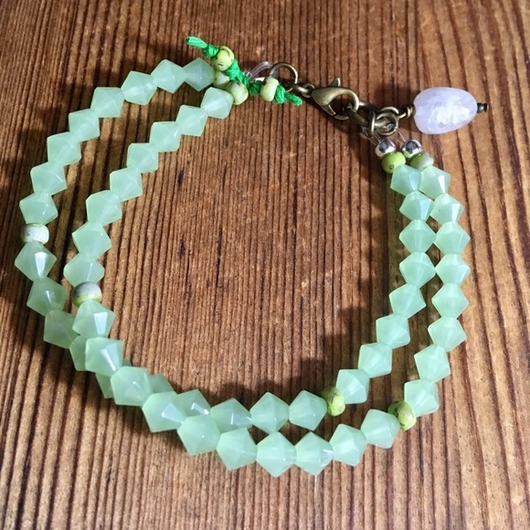 Ladies Double Strand Lime Green Beaded Bracelet, Handmade Ladies Bracelet - Picture 4 of 6